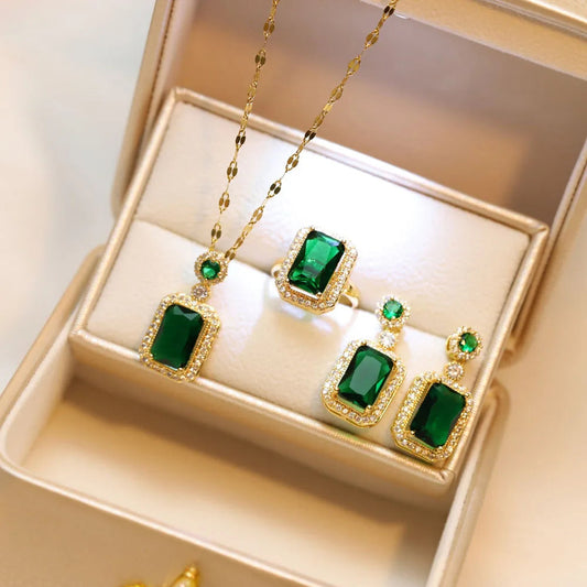 4PCS Sets Exquisite Quadrate Rhinestone Necklace Earrings Ring Jewelry Set Charm Ladies Jewelry Fashion Bridal Gifts    Home Decor Supply | Online Retail | ShoreShopper.com