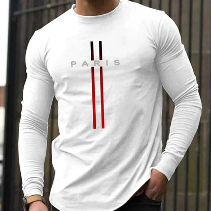 Men's Spring and Autumn 100% Cotton Loose and Comfortable Casual Paris Pattern Printed Round Neck Long Sleeve T-shirt    Home Decor Supply | Online Retail | ShoreShopper.com
