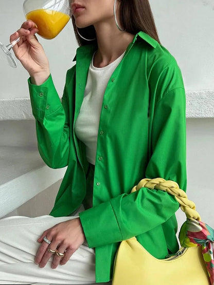 Women's Shirt Beautiful Cotton Oversized Candy Colors Shirts & Blouses Long SleevesSolid Green Blouses for Women Fashion 2025    Your Coastal Marketplace | Shoreshopper.com