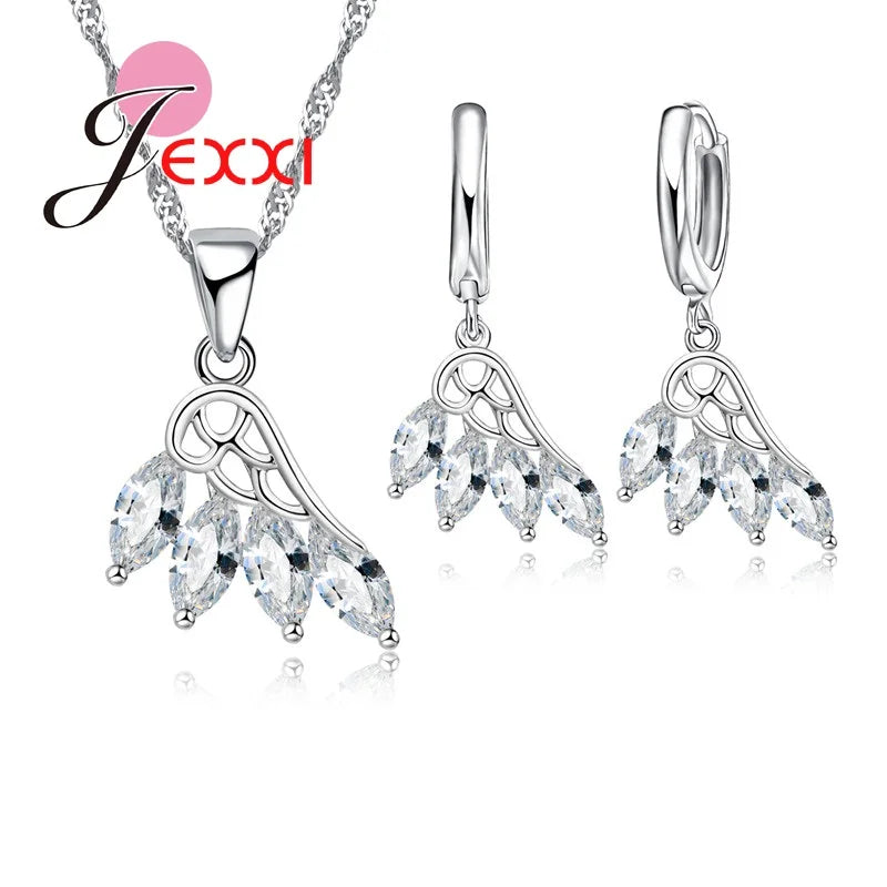 Wedding Jewelry Sets Accessories Women 925 Sterling Silver White Crystal Wing Design Necklace Earrings Flying Feather Sets    Home Decor Supply | Online Retail | ShoreShopper.com