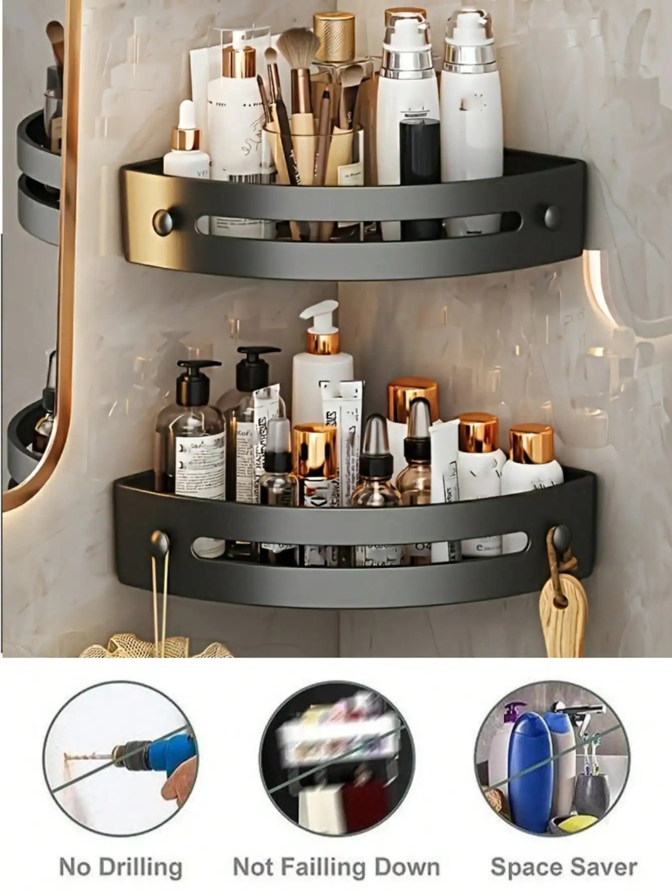 1/2Pcs Wall Mounted Corner Rack: No-Drill Black Bathroom Shampoo Towel Holder    Home Decor Supply | Online Retail | ShoreShopper.com