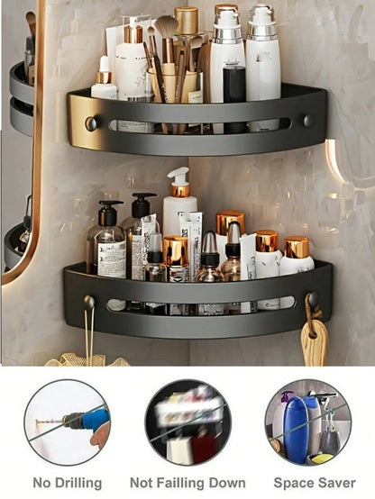 1/2Pcs Wall Mounted Corner Rack: No-Drill Black Bathroom Shampoo Towel Holder    Home Decor Supply | Online Retail | ShoreShopper.com