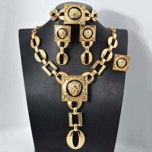 Gold Plated Jewelry Set  For Women African Indian Dubai Wedding Jewellery Luxury Choker Necklace Bracelet Earring Cuff Rings    Home Decor Supply | Online Retail | ShoreShopper.com