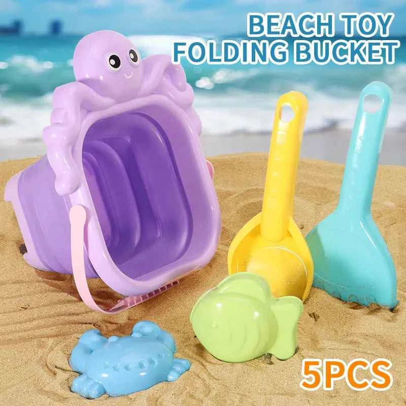 Beach Toys for Kids Sand Toys Set for Toddlers Sandbox Toys with Collapsible Bucket Shovel Rake Set Sand Molds Summer Outdoor