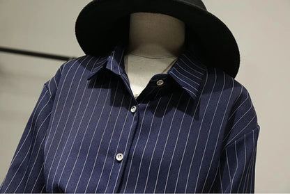 Striped Shirt Women Summer Vintage Chic Loose Long Sleeve Top Y2K Office Ladies Fashion Casual Turn Down Collar All Match Blouse    Your Coastal Marketplace | Shoreshopper.com