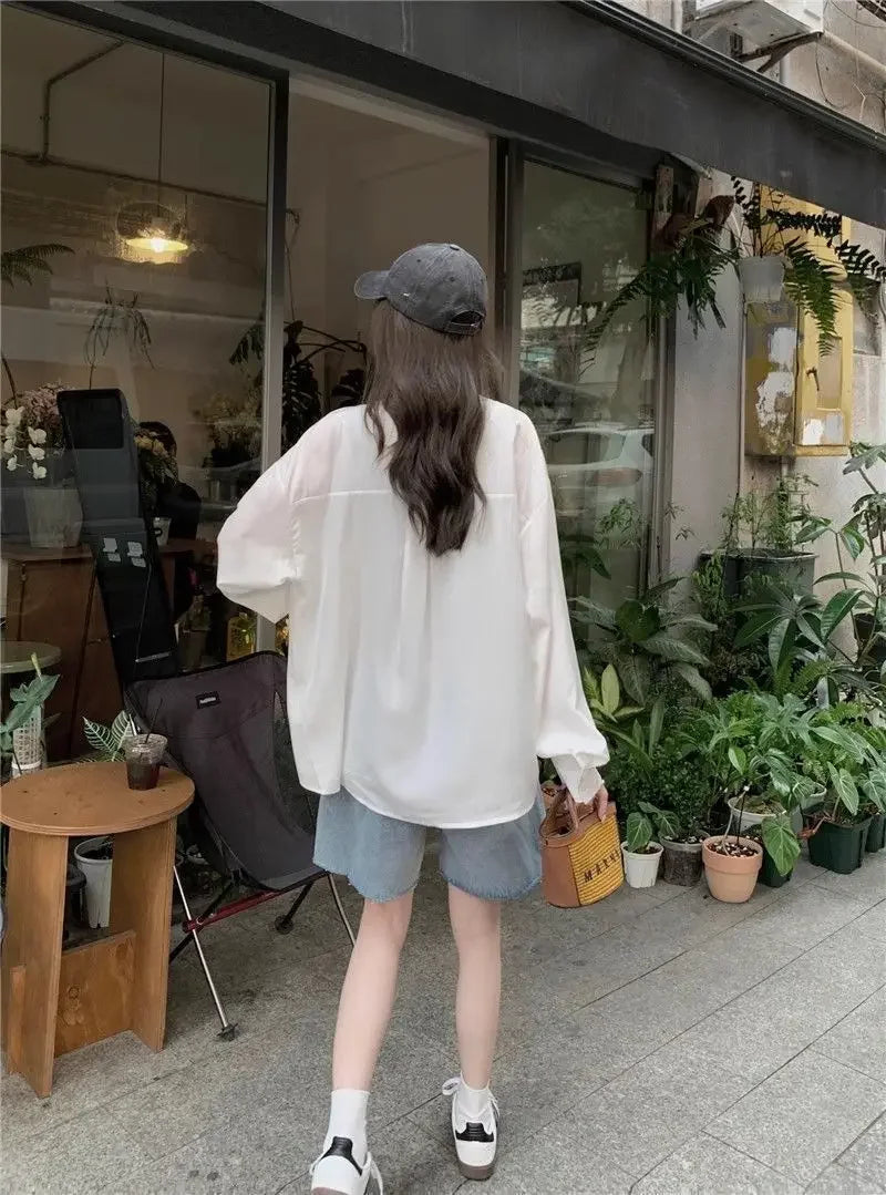 Sunscreen Shirt for Women in Summer New Polo Collar French Unique Loose Solid Color Long-sleeved Top Trendy    Home Decor Supply | Online Retail | ShoreShopper.com