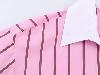 HH Women Spring Casual Shirt Pink Striped Lapel Long Sleeve Single Breasted Fashion Female Elegant Loose Versatile Blouse Mujer    Your Coastal Marketplace | Shoreshopper.com