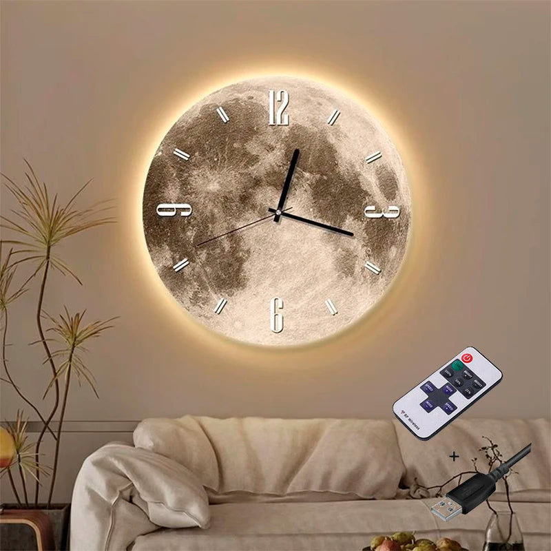 16 Inch Fashions Wall Clock Dining Room Living Moon The Earth Modelling LED Light Silent Movement Bedroom Clock Wall Decoration    Home Decor Supply | Online Retail | ShoreShopper.com