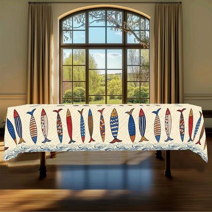 1pc Blue Fish Tablecloth, Ocean-themed Home Decoration, Summer Decor, Gift for Fishing Lovers, Polyester