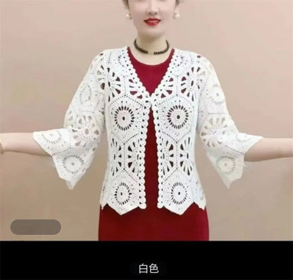 Women's Shirt 2025 Hollow out New Female Coat Knitted Shirt Lace Thin Hook Flower Loose Solid Color Fashion Top Hoodie Versatile    Your Coastal Marketplace | Shoreshopper.com