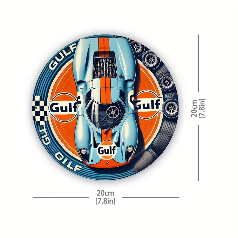 1pc Vintage Gulf Racing Car Metal Tin Sign - Retro Style Wall Art with Blue & Orange Stripes, Aluminum, Perfect for Home, Cafe    Home Decor Supply | Online Retail | ShoreShopper.com