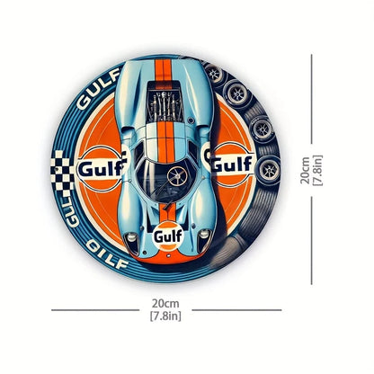 1pc Vintage Gulf Racing Car Metal Tin Sign - Retro Style Wall Art with Blue & Orange Stripes, Aluminum, Perfect for Home, Cafe    Home Decor Supply | Online Retail | ShoreShopper.com
