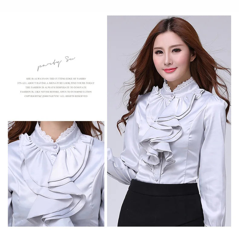 Women Shirts Long Sleeve   Spring Autumn Button Up Tops Fashion Lady Stand Collar Shirt Solid Color Female Elegant Blouses    Your Coastal Marketplace | Shoreshopper.com