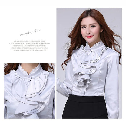 Women Shirts Long Sleeve   Spring Autumn Button Up Tops Fashion Lady Stand Collar Shirt Solid Color Female Elegant Blouses    Your Coastal Marketplace | Shoreshopper.com