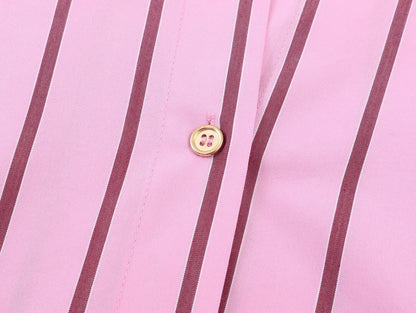 HH Women Spring Casual Shirt Pink Striped Lapel Long Sleeve Single Breasted Fashion Female Elegant Loose Versatile Blouse Mujer    Your Coastal Marketplace | Shoreshopper.com