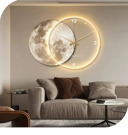 Large Wall Clock Luxury Dining Room Living Room Moon The Earth Modelling LED Light Silent Movement Bedroom Clock Wall Decoration    Home Decor Supply | Online Retail | ShoreShopper.com