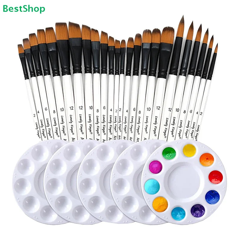 ♥24 Pcs Pearl White Art Paintbrush Set – Nylon Brushes for Oil, Acrylic & Watercolor Painting    Home Decor Supply | Online Retail | ShoreShopper.com