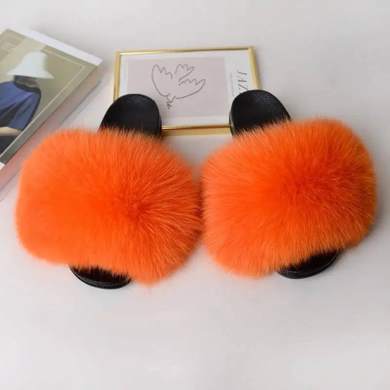 Summer Women Fur Slides Fluffy Furry Slippers Indoor Fuzzy Flip Flops Casual Outdoor Flat Ladies Fur Sandals Plush House Shoes - ShoreCo.Shop