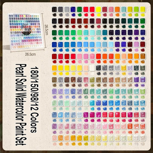 12/98/150/180 Colors Pearl Solid Water Color Paint Set Portable Professional Watercolor Painting School Art Supplies Stationery    Home Decor Supply | Online Retail | ShoreShopper.com