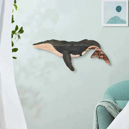 Fish Wood Decoration Wooden Whale Sea Decor Whale Fish Sculpture Figurine Hanger Ornament Rustic Wall Decor for Home Living Room