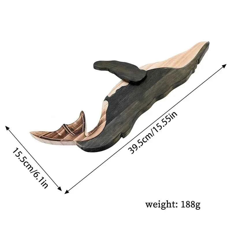 Fish Wood Decoration Wooden Whale Sea Decor Whale Fish Sculpture Figurine Hanger Ornament Rustic Wall Decor for Home Living Room
