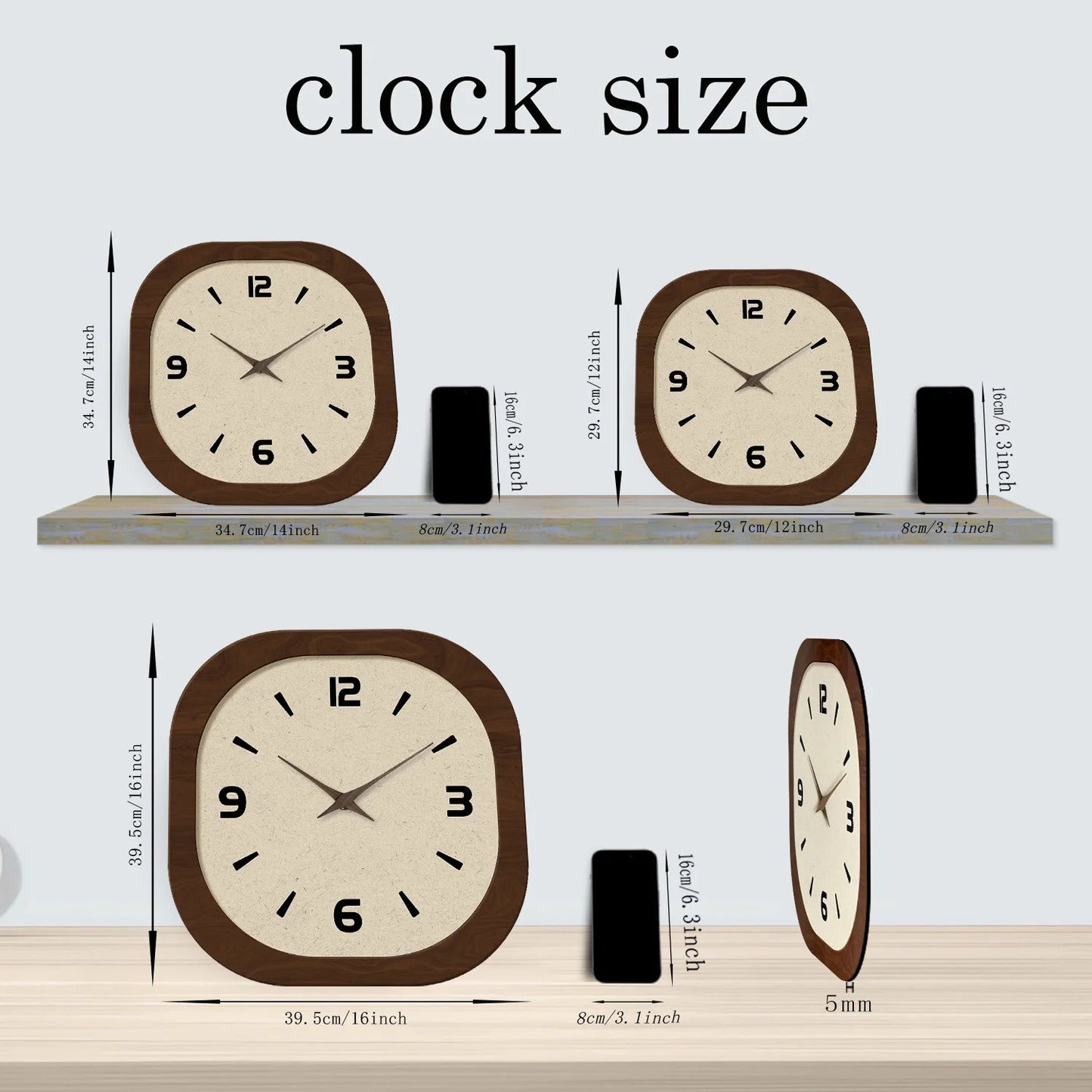 French-Style Retro Cream Crystal Porcelain Square-Shaped Simple Pattern Wooden Wall Clock for Living Room, Bedroom, Kitchen, Home Decoration, Silent Quartz Clock, Holiday Gift, 12 Inches, 14 Inches 16inch (Battery Not Include    Home Decor Supply | Online Retail | ShoreShopper.com