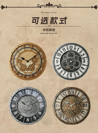 Retro Industrial Roman Wall Clock  Gear Rotation Clock Living Room Decorative Wall Clock Stylish Silent Wall Clock Quartz Clock    Home Decor Supply | Online Retail | ShoreShopper.com