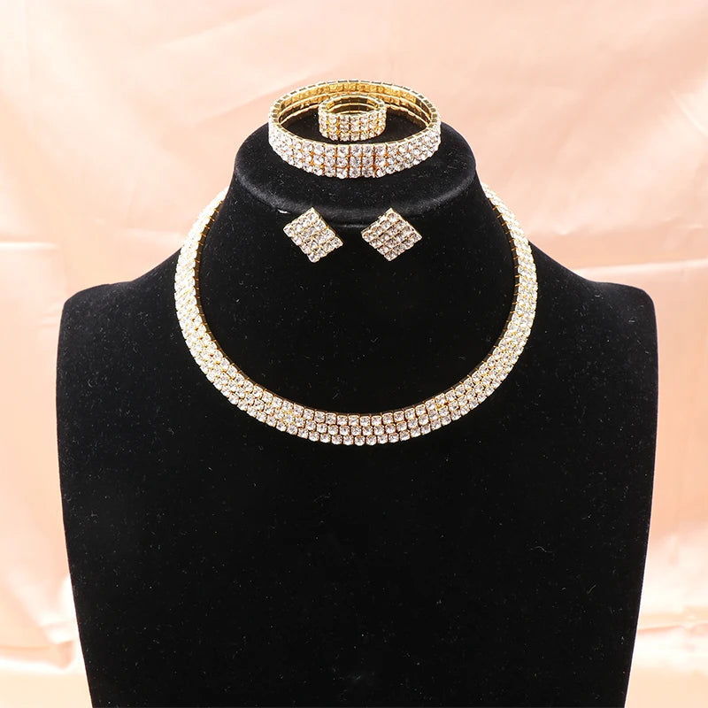 4Pcs/set Bridal Jewelry Set Necklace Bracelets Ring Earrings Set Super Gorgeous Luxury Shiny Fashion Jewelry Party Gift    Home Decor Supply | Online Retail | ShoreShopper.com