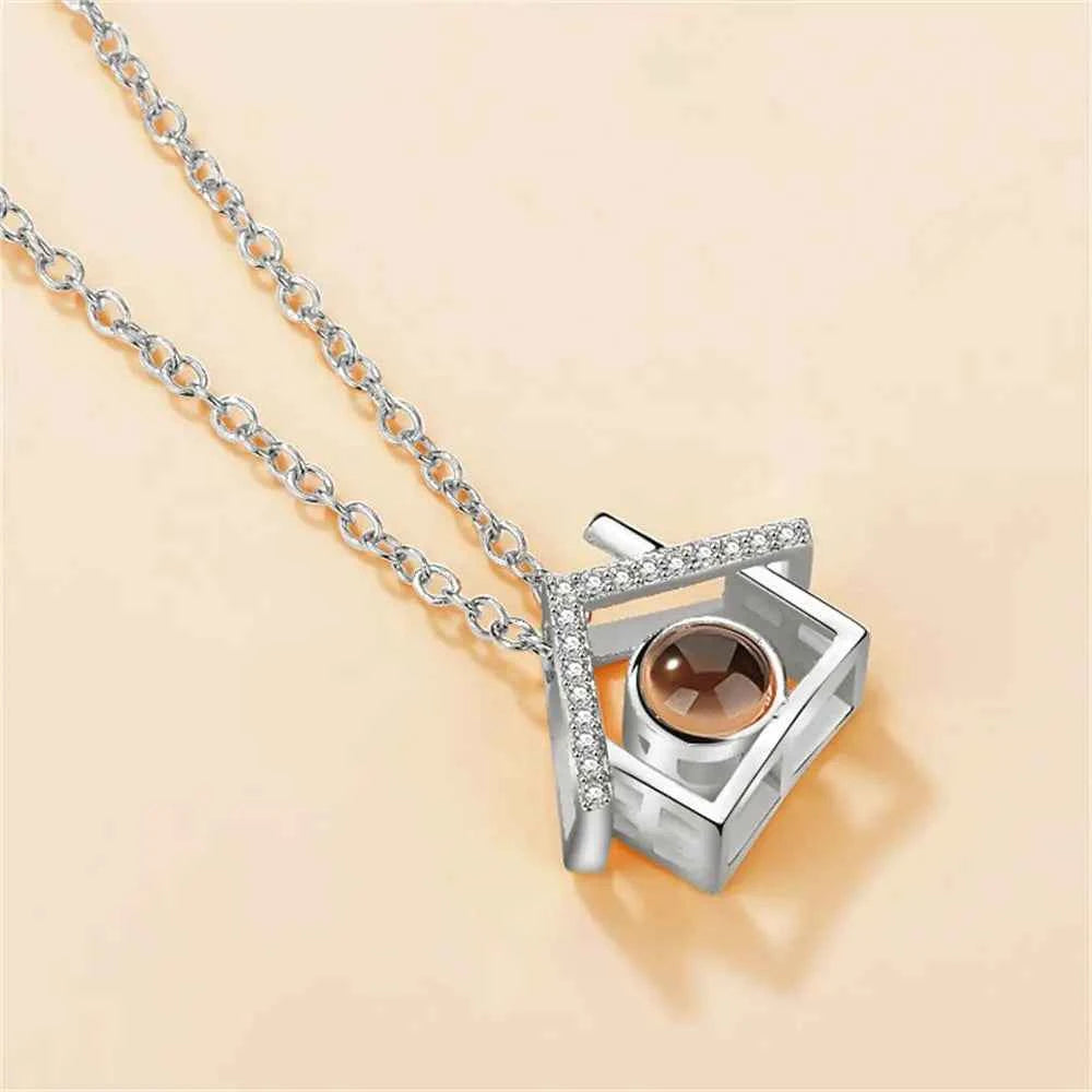New Letter Necklace 100 Languages I Love You Projection Pendant Necklace Women Jewelry Collier Femme Bijoux Best Friends Gifts