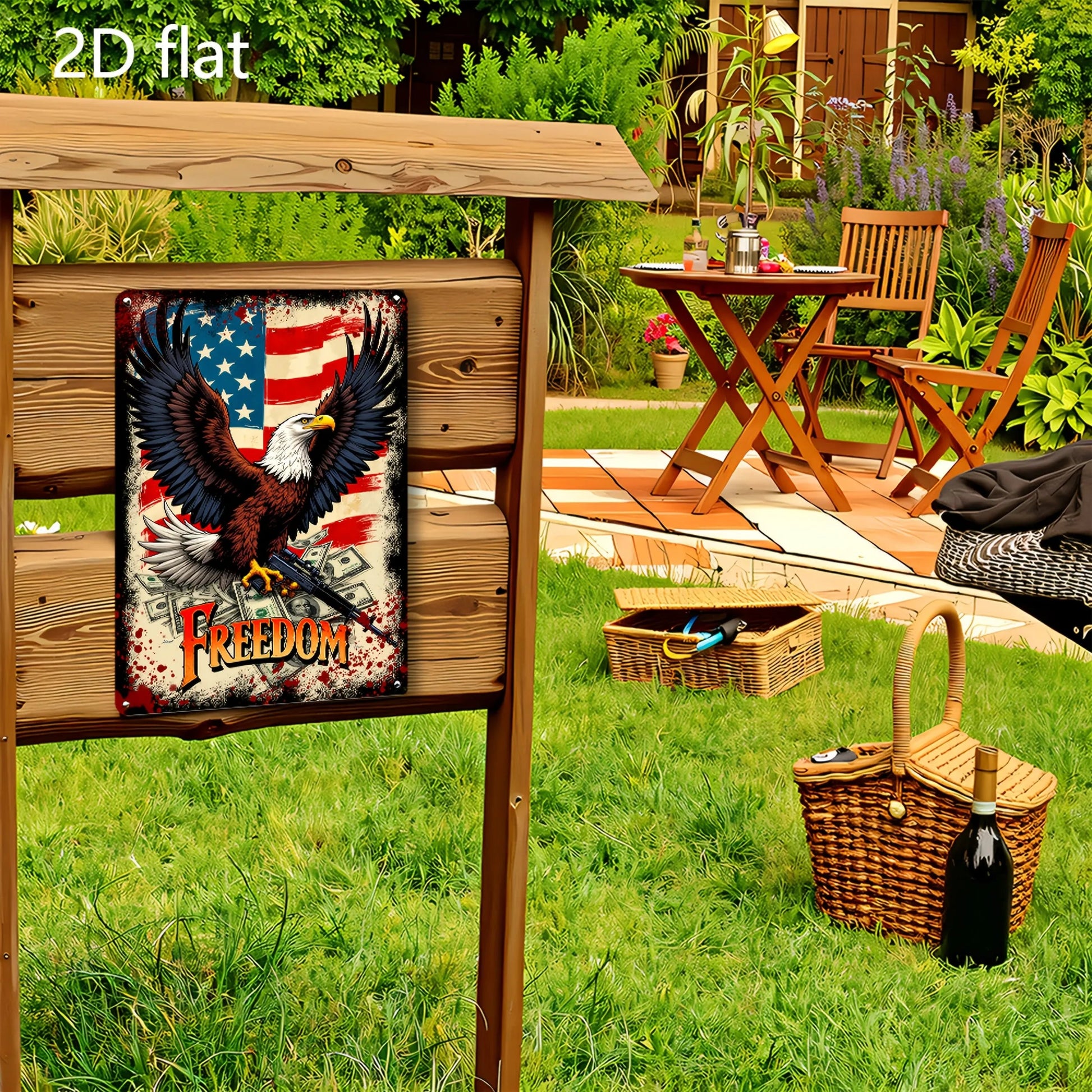 Patriotic Eagle with Guns Metal Wall Art - 8x12 Inch American Flag Design, Durable Iron Sign for Home & Outdoor Decor    Home Decor Supply | Online Retail | ShoreShopper.com