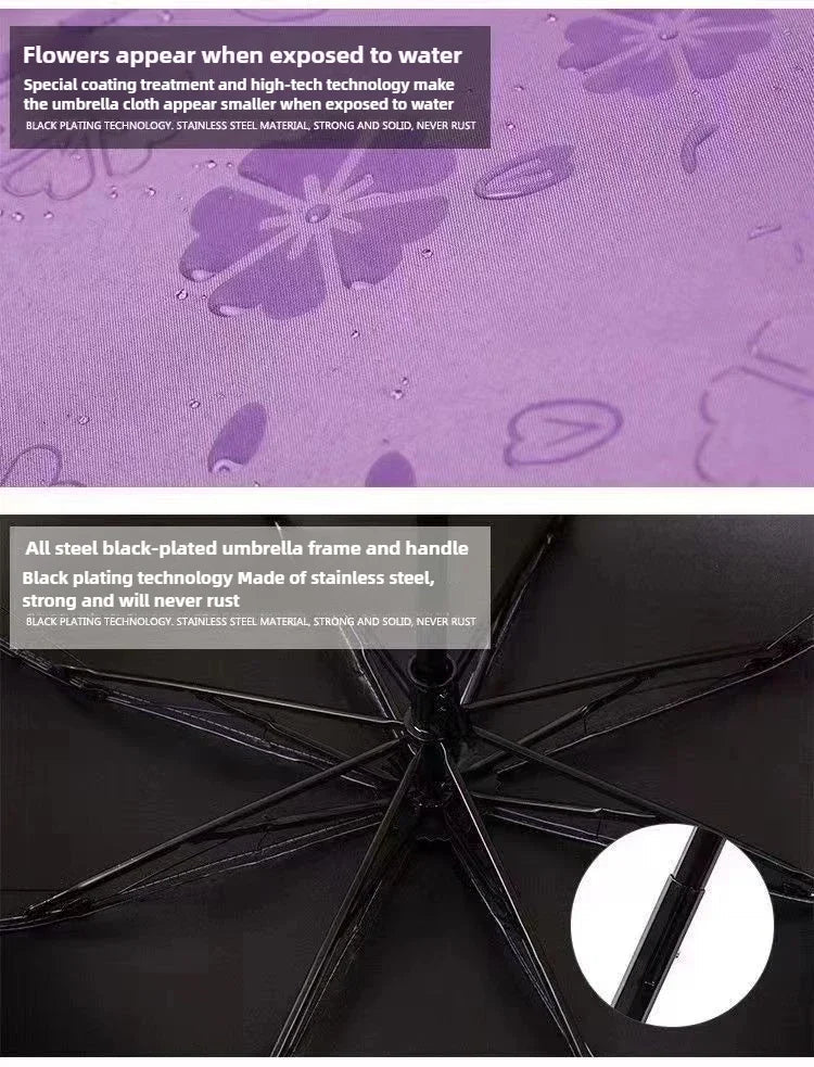 Umbrella Encountering Water Flowering 3-Fold Handheld Travel Umbrella UV Protection Portable Rain Umbrella with Parasol Frame    Your Coastal Marketplace | Shoreshopper.com