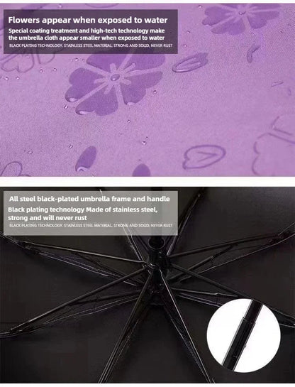 Umbrella Encountering Water Flowering 3-Fold Handheld Travel Umbrella UV Protection Portable Rain Umbrella with Parasol Frame    Your Coastal Marketplace | Shoreshopper.com