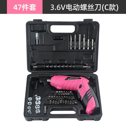 Hi-Spec 92-Piece Pink Home Tool Box Set, Multi-Function Hand Repair Kit with Hammer Cordless Power Drill Combo for Household DIY - ShoreCo.Shop