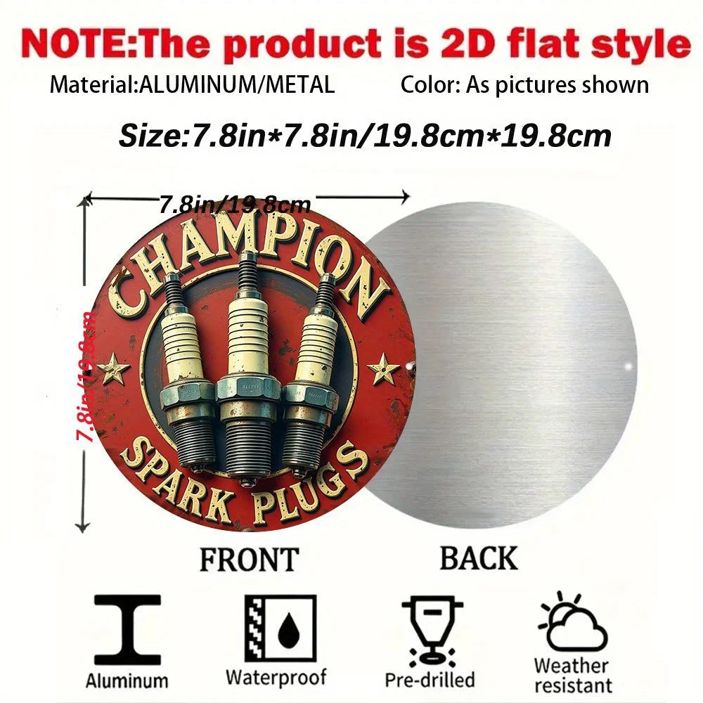 Vintage Champion Spark Plug Logo Metal Wall Art - 19.81cm Round Aluminum Sign with Red & Golden Racing Design, Automotive Engine    Home Decor Supply | Online Retail | ShoreShopper.com