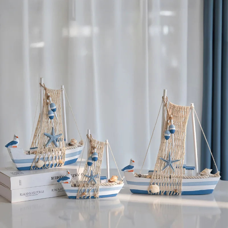 2025 Mediterranean Style Wooden Sailing Boat Model Ocean Style Desktop Ornament Crafts Small Wood Boat Kids Room Home Decor Gift    Your Coastal Marketplace | Shoreshopper.com