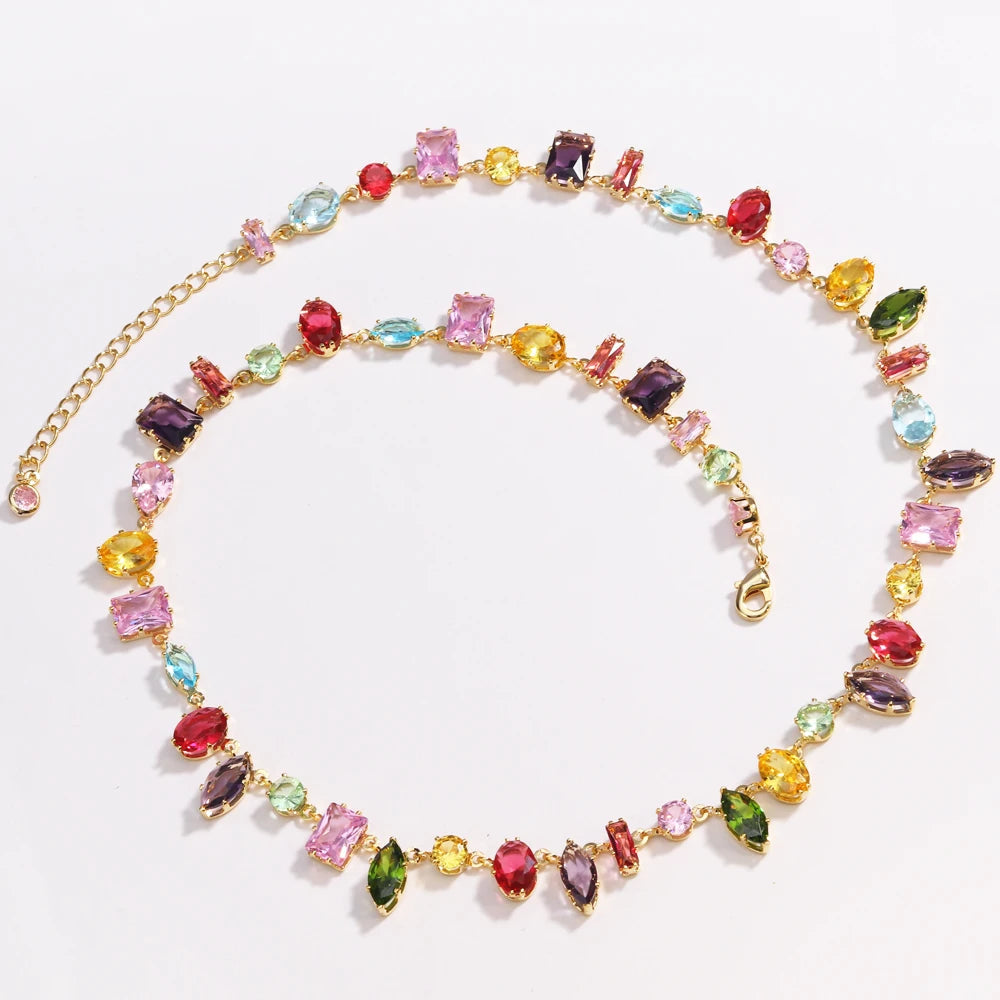 Brand 18K Gold Plated New Luxury Colourful Crystal Zircon Necklace For Women Fashion Party Jewelry Accessories Ladies Jewellery    Home Decor Supply | Online Retail | ShoreShopper.com