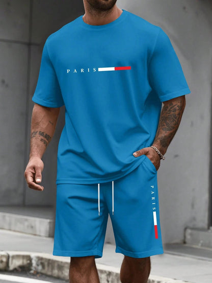 Paris Letter Print Men Spring and Summer Two Pieces Set Casual Round Neck Short Sleeve T-shirt Shorts Sport Suit Print Clothing    Home Decor Supply | Online Retail | ShoreShopper.com