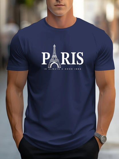 Summer Men's T Shirt Short Sleeve Paris Pattern Print Casual O-Neck Oversized Pullover Fashion Streetwear Male Clothing T-Shirts    Home Decor Supply | Online Retail | ShoreShopper.com