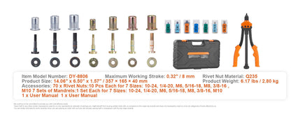 SucceBuy 14" 16" Rivet Nut Tool Rivnut Tool Kit with Metric and SAE Mandrels 70PCS/186PCS Rivet Nuts With Rugged Carrying Case    Home Decor Supply | Online Retail | ShoreShopper.com