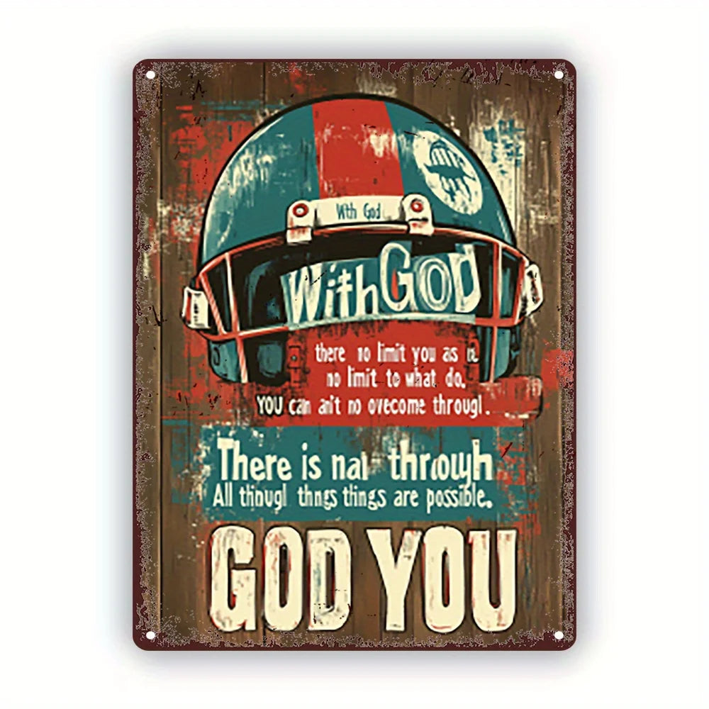 Inspirational Football Helmet Quote - Rustic Aluminum Metal Sign for Kitchen & Pub Decor, Faith-Based 8x12 Wall Art    Home Decor Supply | Online Retail | ShoreShopper.com
