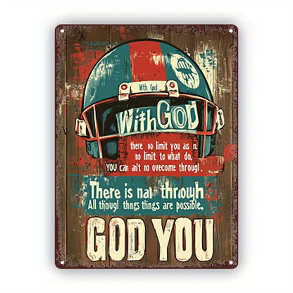 Inspirational Football Helmet Quote - Rustic Aluminum Metal Sign for Kitchen & Pub Decor, Faith-Based 8x12 Wall Art    Home Decor Supply | Online Retail | ShoreShopper.com