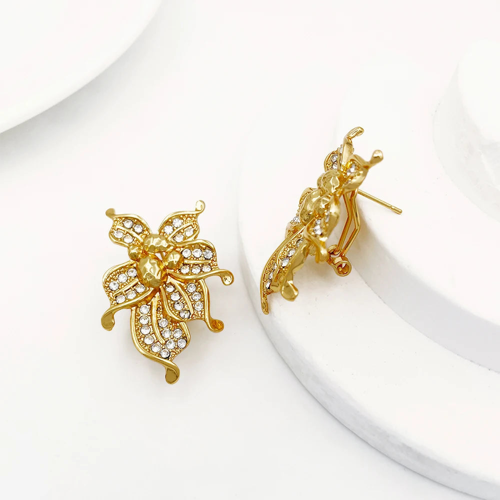 YTJX Wedding Jewelry Set Africal Big Flower Choker Necklace Fine Zircon Bracelet Piercing Earring Ring 18K Gold Plated Jewellery    Home Decor Supply | Online Retail | ShoreShopper.com