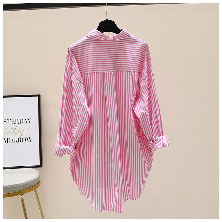 Striped Shirt Women Shirts Summer Autumn Fashion Female Office Lady Loose Blouse Long Sleeve Sun Protection Tops Casual Shirts    Your Coastal Marketplace | Shoreshopper.com