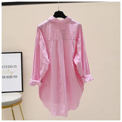 Striped Shirt Women Shirts Summer Autumn Fashion Female Office Lady Loose Blouse Long Sleeve Sun Protection Tops Casual Shirts    Your Coastal Marketplace | Shoreshopper.com