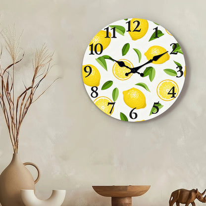 1pc wooden wall clock, yellow lemon and green leaf design wall clock, family mute clock, living room bedroom study decoration    Home Decor Supply | Online Retail | ShoreShopper.com
