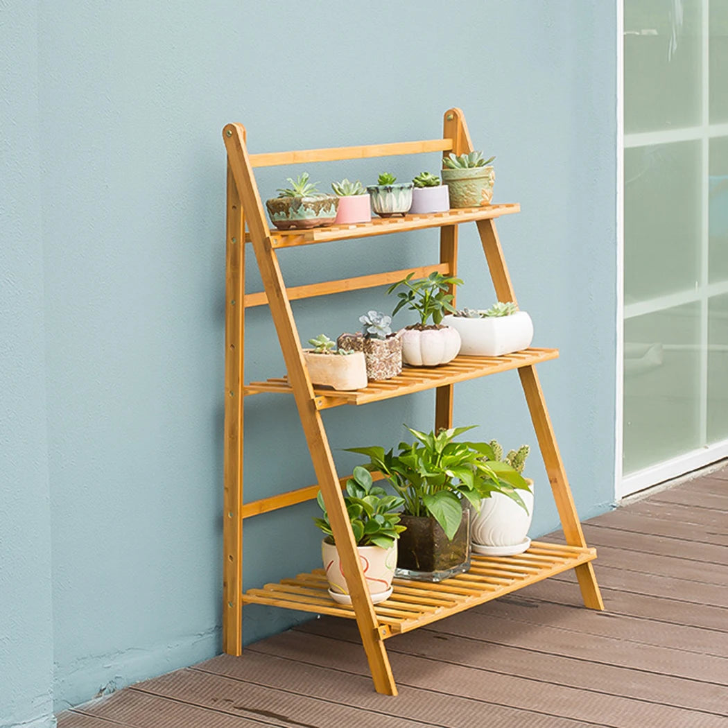 Bamboo Ladder Plant Stand Foldable Flower Pot Display Stand    Home Decor Supply | Online Retail | ShoreShopper.com