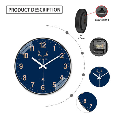 Dark Blue Plastic Round Wall Clock 8-12inch    Home Decor Supply | Online Retail | ShoreShopper.com