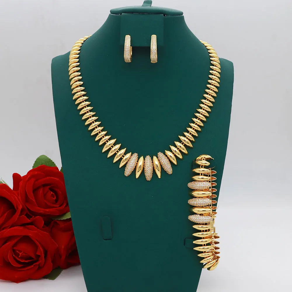 Dubai Vintage Jewelry Sets For Women Luxury Design Shiny Zircon Gold Plated Necklace Earring Bangle Wedding Party Accessories    Home Decor Supply | Online Retail | ShoreShopper.com
