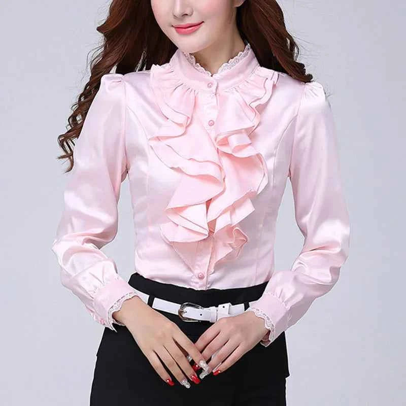 Women Shirts Long Sleeve   Spring Autumn Button Up Tops Fashion Lady Stand Collar Shirt Solid Color Female Elegant Blouses