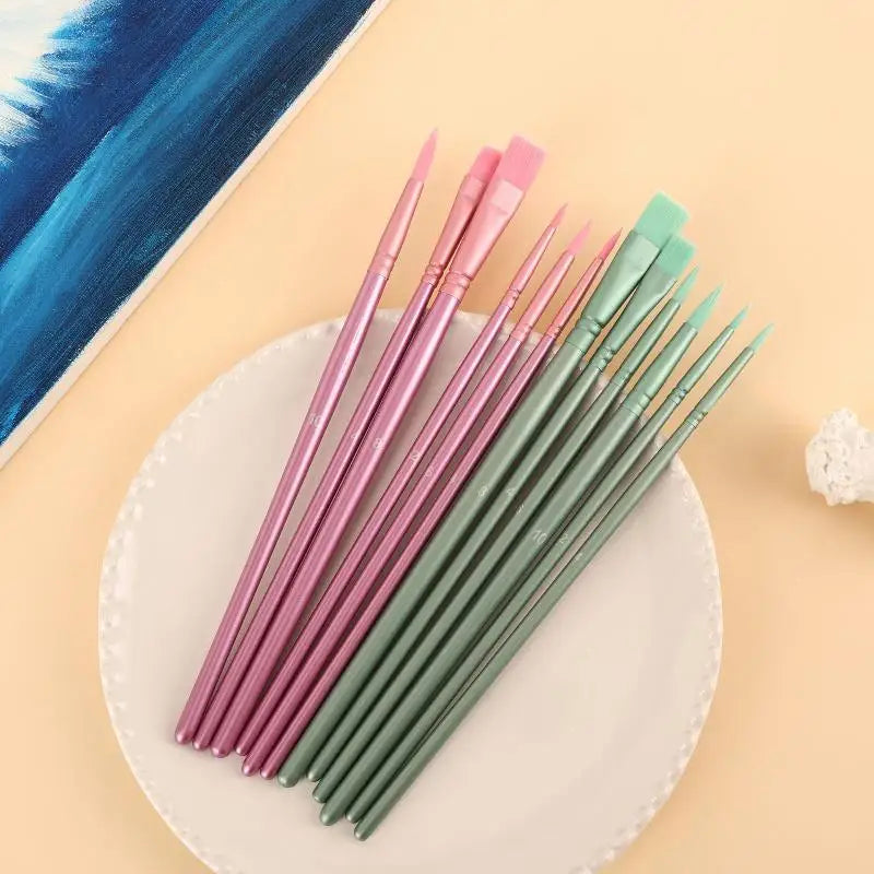 ♥Nylon Bristle Wooden Handle Pointed And Flat Watercolor Paintbrush Set For Art, Acrylic, Gouache, And Oil Painting    Home Decor Supply | Online Retail | ShoreShopper.com
